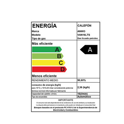CALEFÓN ANWO 16 L/M HITECH HYDRO 28 TIRO FORZADO LPG